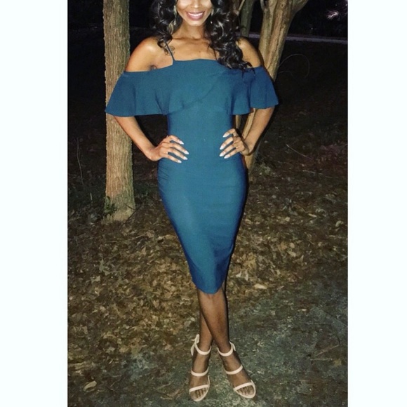 Dark teal Peplum shoulder cocktail dress - Picture 1 of 9